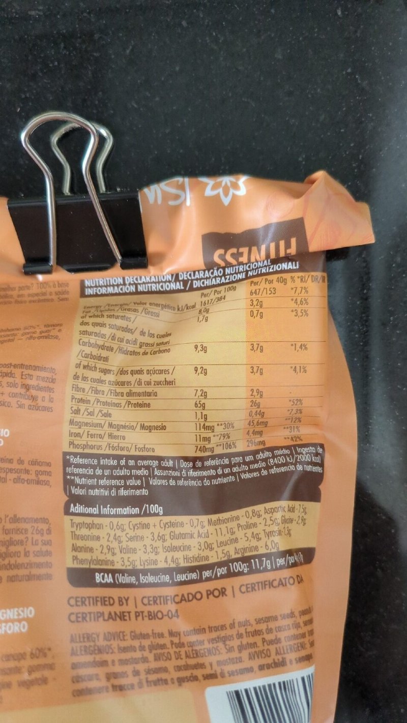 Foto da tabela nutricional