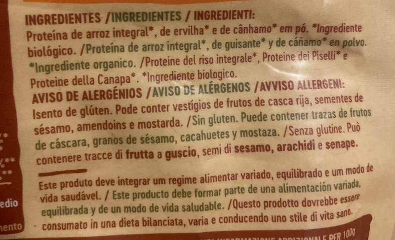 Foto da lista de ingredientes