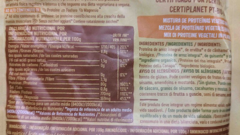 Foto da tabela nutricional