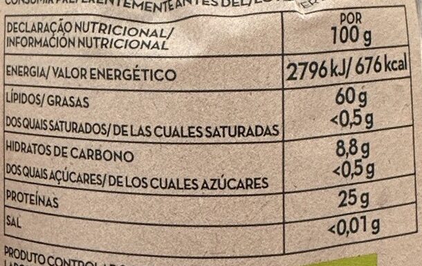 Foto da tabela nutricional