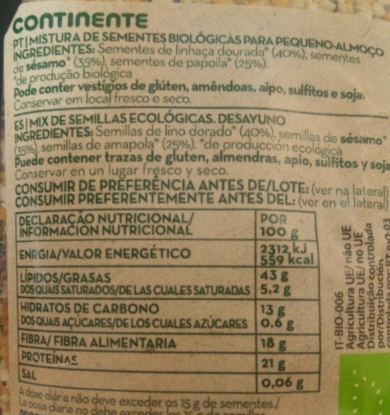 Foto da tabela nutricional