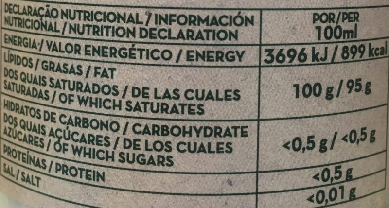 Foto da tabela nutricional