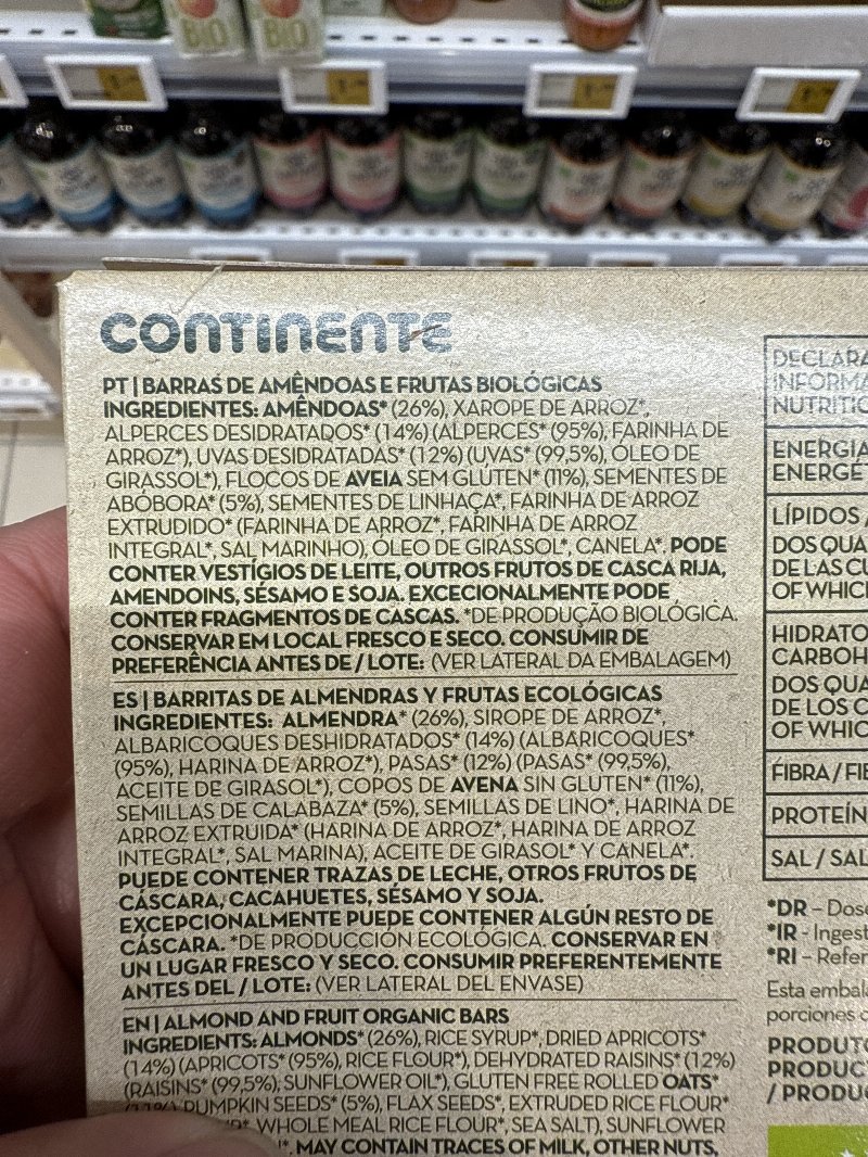 Foto da lista de ingredientes