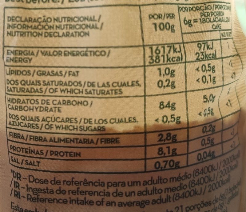 Foto da tabela nutricional
