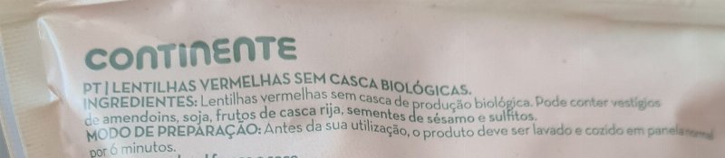 Foto da lista de ingredientes