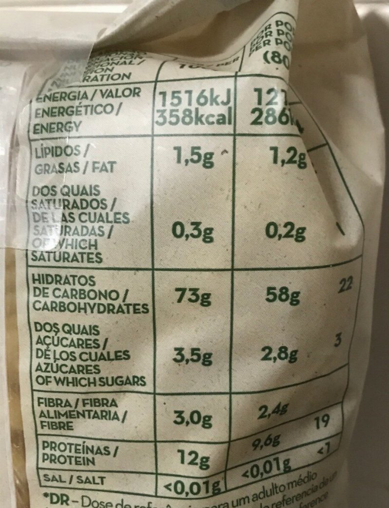 Foto da tabela nutricional