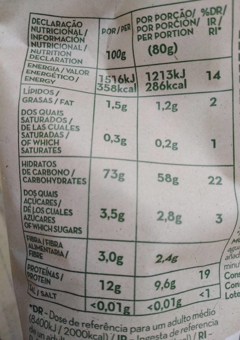 Foto da tabela nutricional