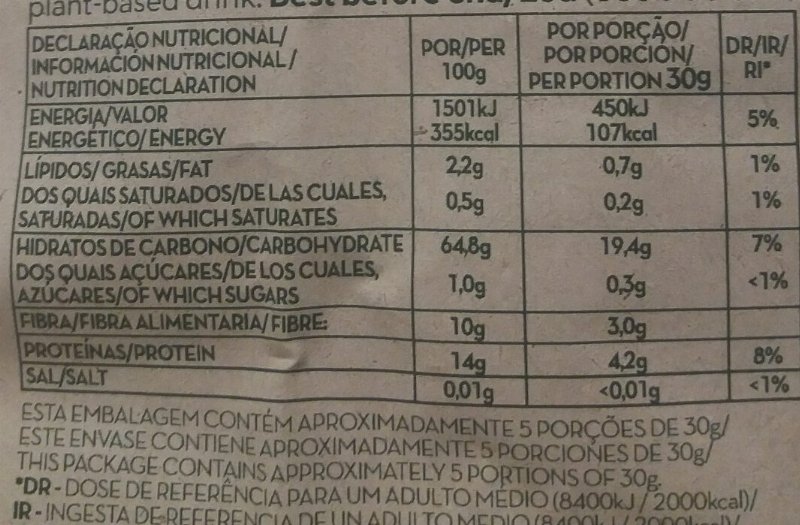Foto da tabela nutricional