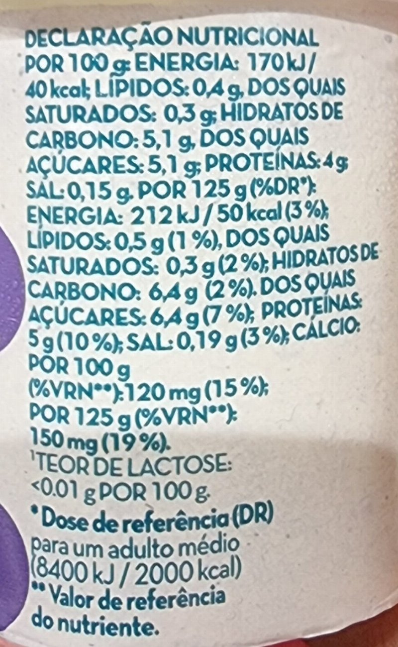 Foto da tabela nutricional