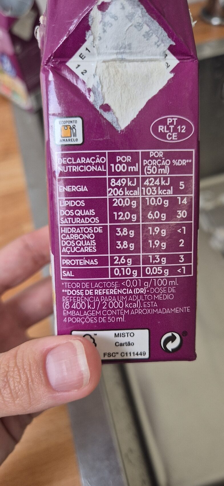Foto da tabela nutricional