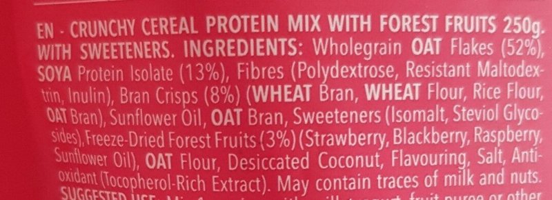 Foto da lista de ingredientes