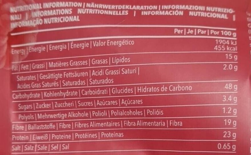Foto da tabela nutricional