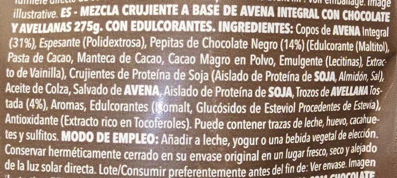 Foto da lista de ingredientes