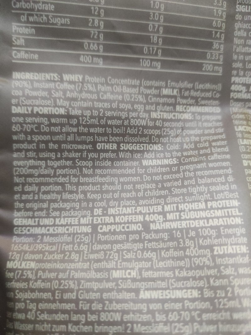 Foto da lista de ingredientes