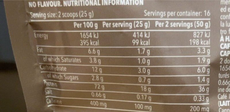 Foto da tabela nutricional