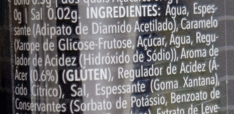 Foto da lista de ingredientes