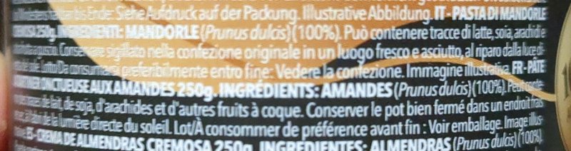 Foto da lista de ingredientes