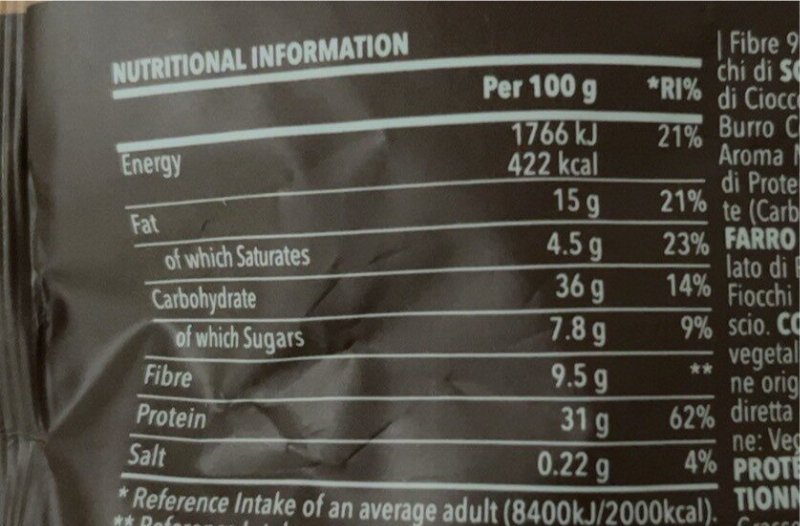 Foto da tabela nutricional
