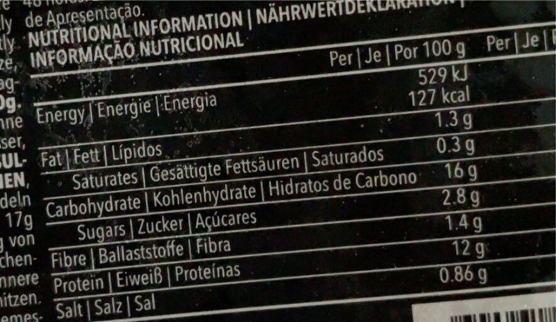 Foto da tabela nutricional