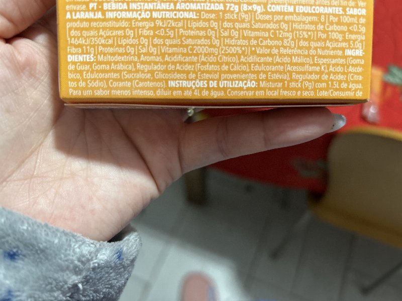 Foto da lista de ingredientes