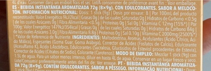 Foto da tabela nutricional