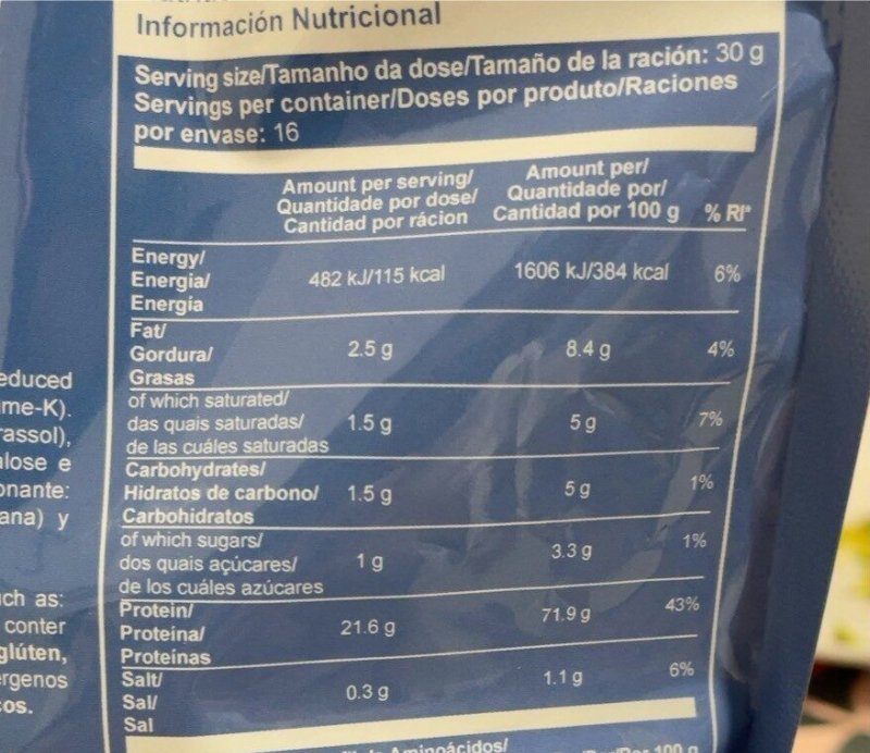 Foto da tabela nutricional