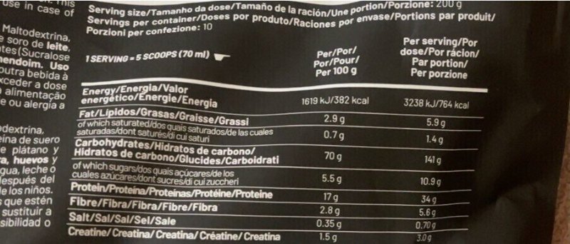 Foto da tabela nutricional