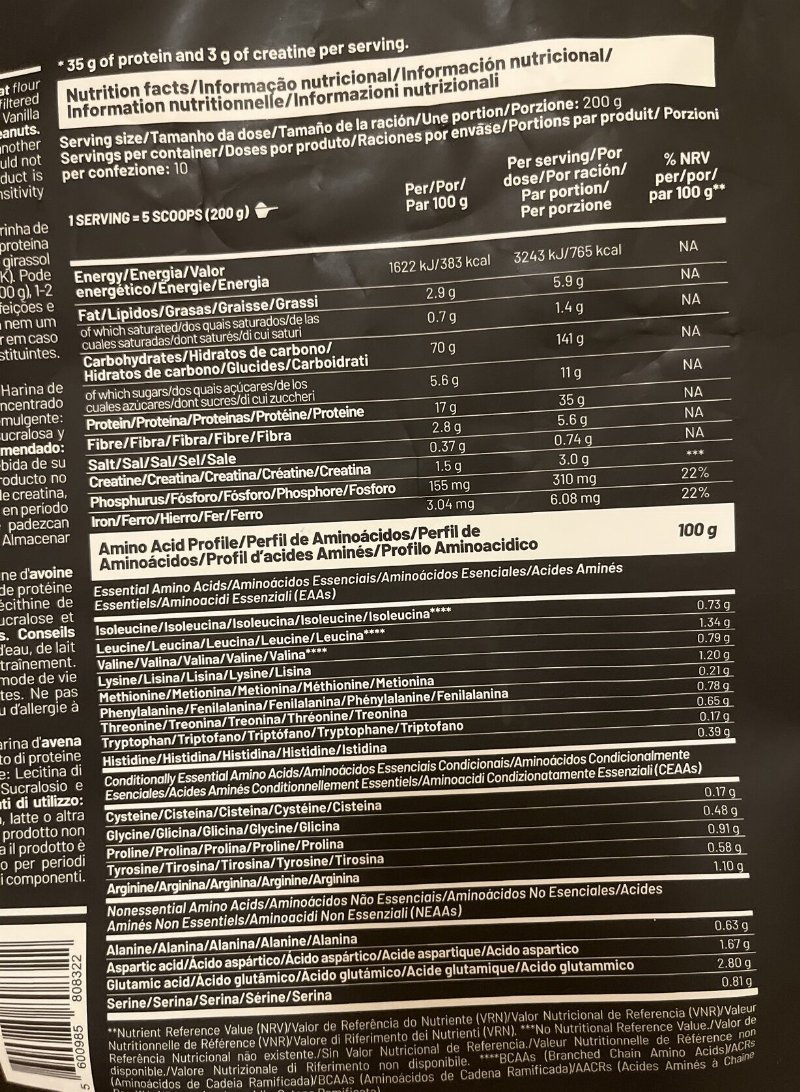 Foto da tabela nutricional
