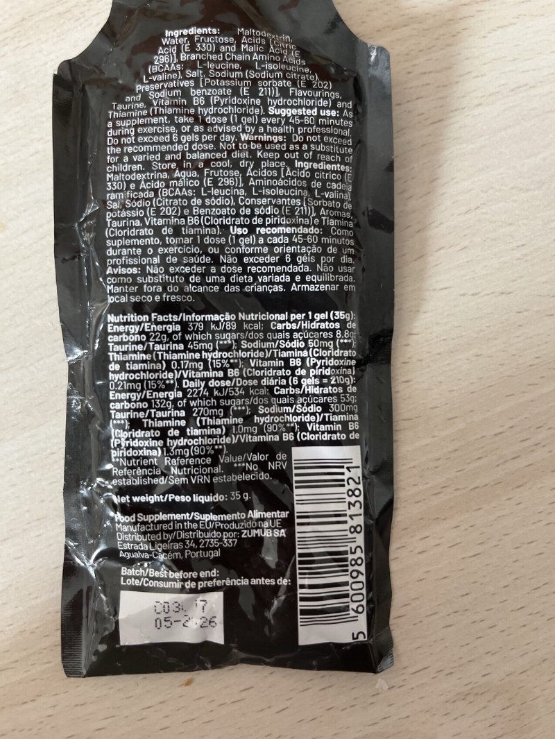 Foto da tabela nutricional
