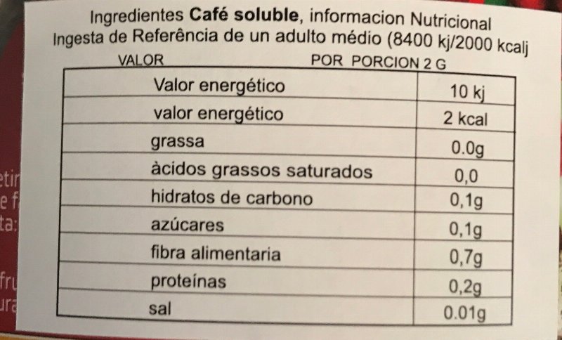 Foto da tabela nutricional