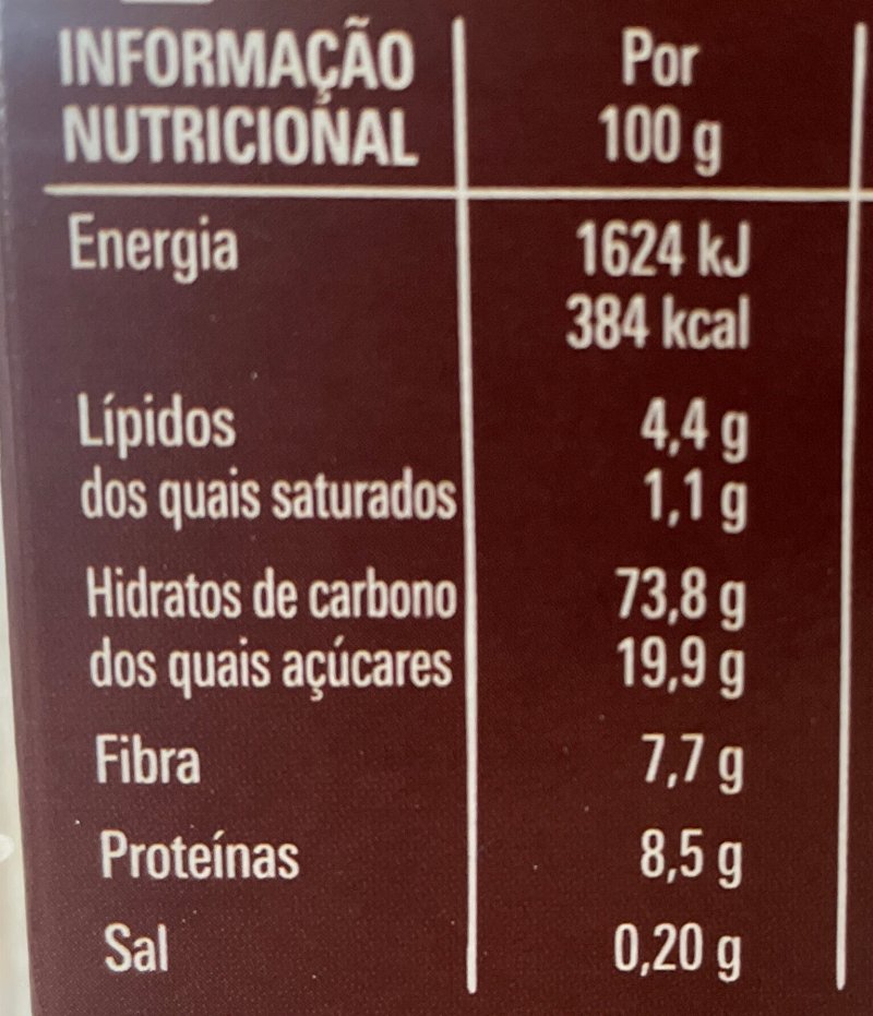 Foto da tabela nutricional