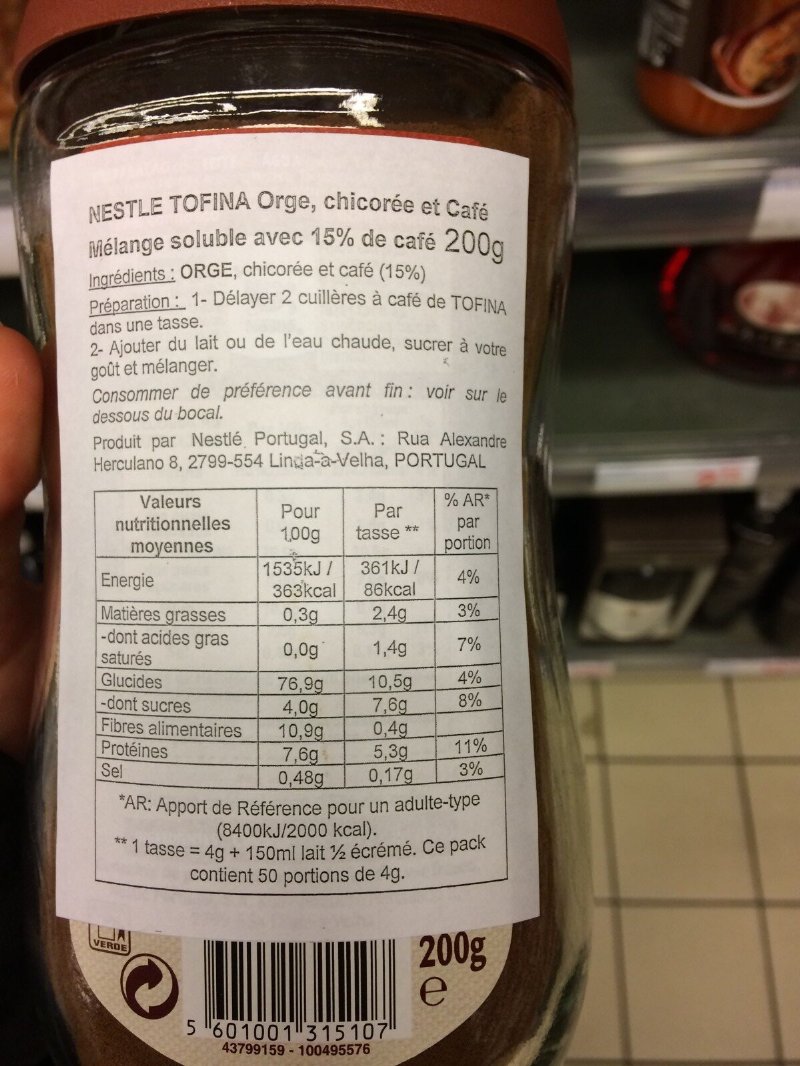 Foto da lista de ingredientes