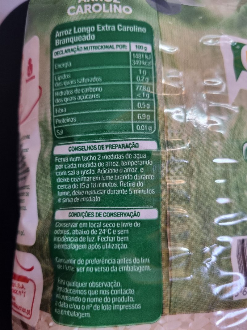 Foto da tabela nutricional
