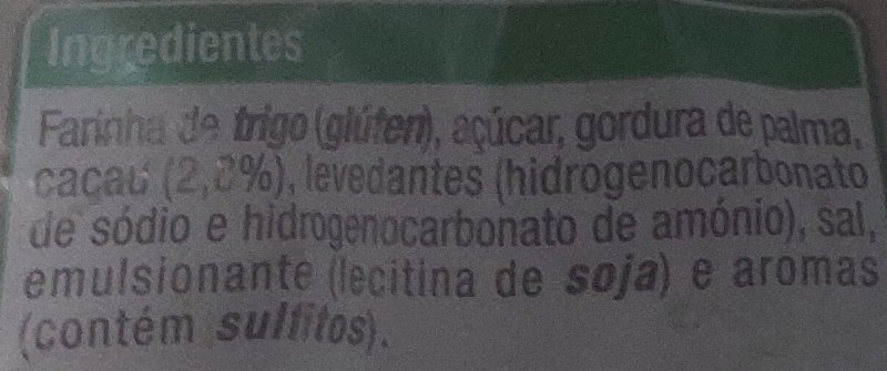 Foto da lista de ingredientes