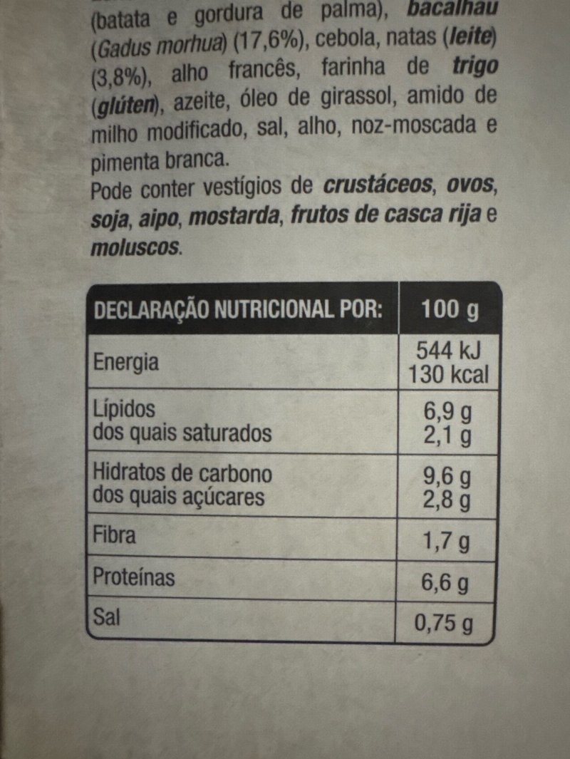 Foto da tabela nutricional