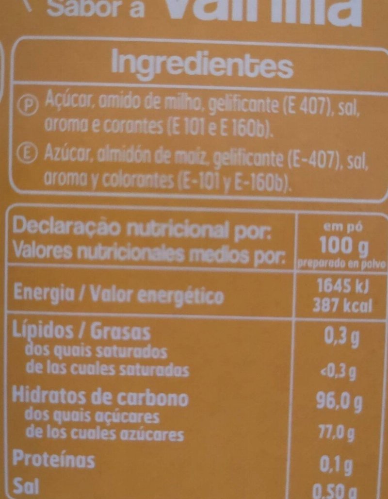 Foto da tabela nutricional