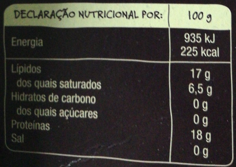 Foto da tabela nutricional
