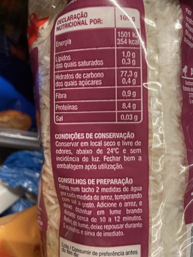 Foto da lista de ingredientes