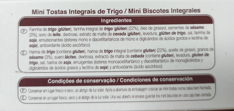 Foto da lista de ingredientes