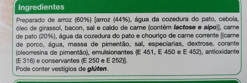 Foto da lista de ingredientes