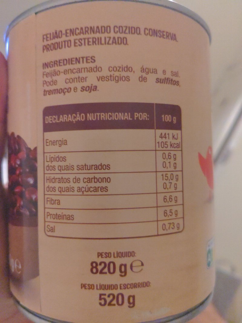 Foto da lista de ingredientes
