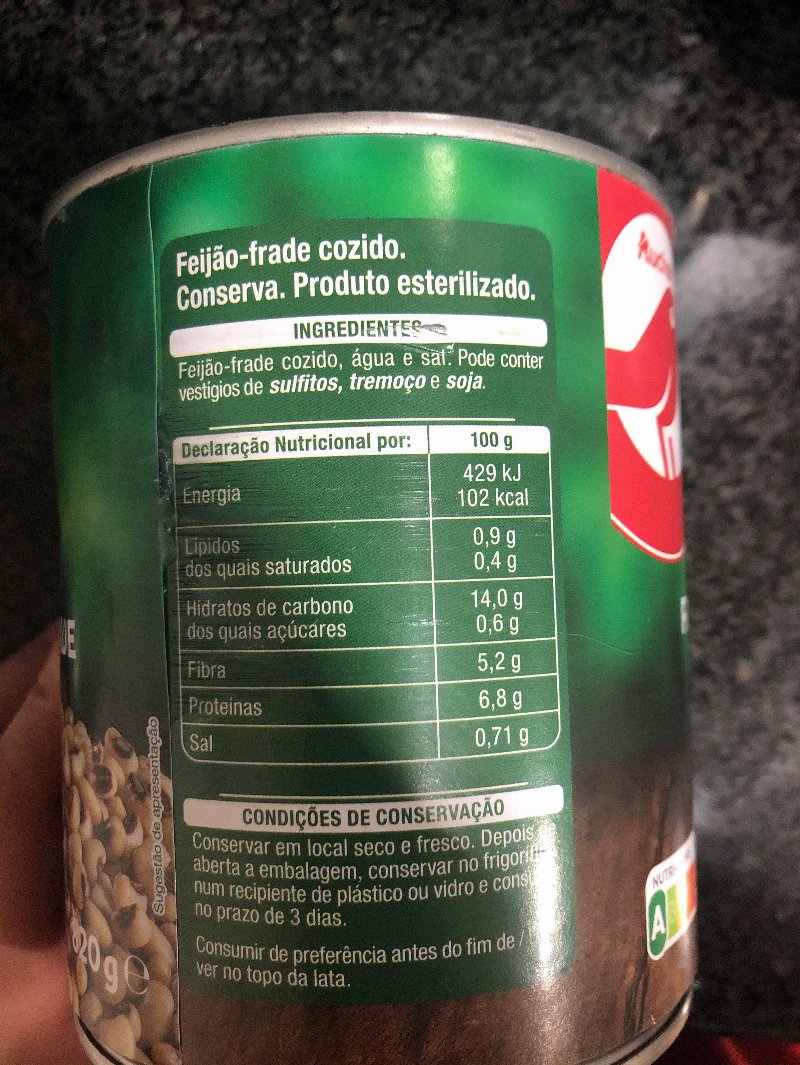Foto da tabela nutricional