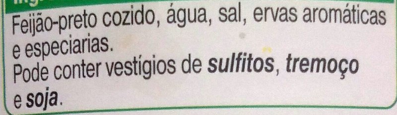 Foto da lista de ingredientes