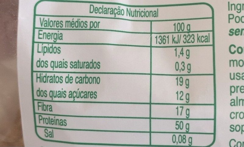 Foto da tabela nutricional
