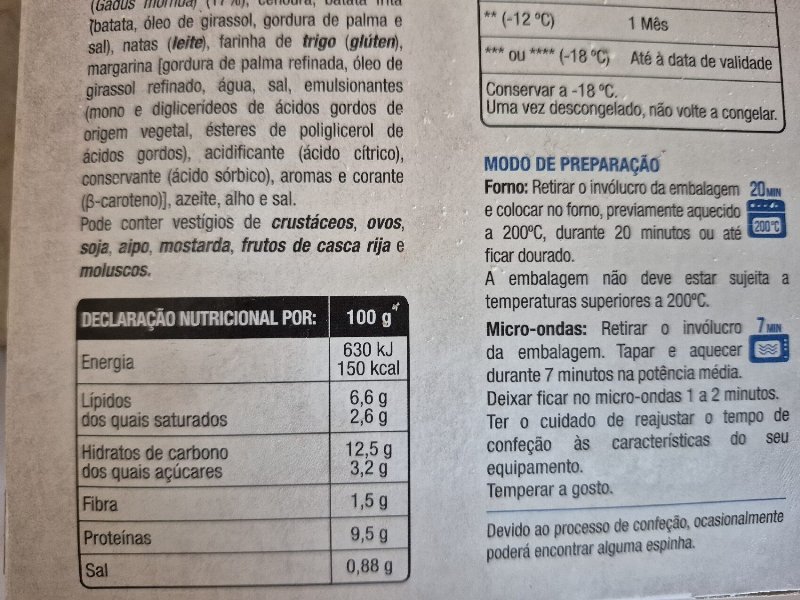 Foto da tabela nutricional