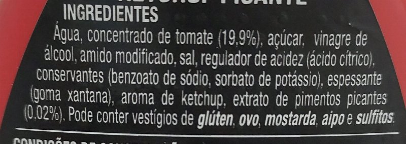 Foto da lista de ingredientes