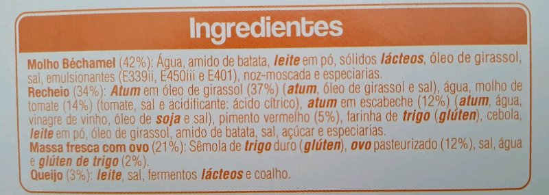 Foto da lista de ingredientes