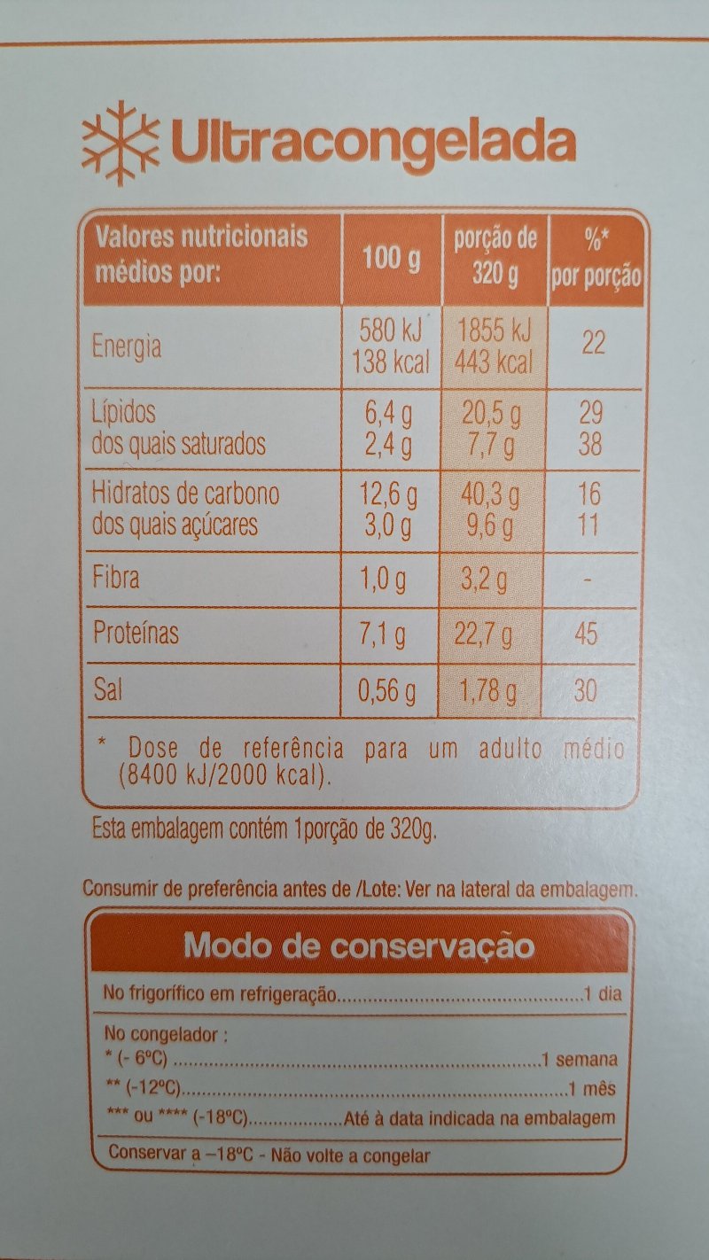 Foto da tabela nutricional