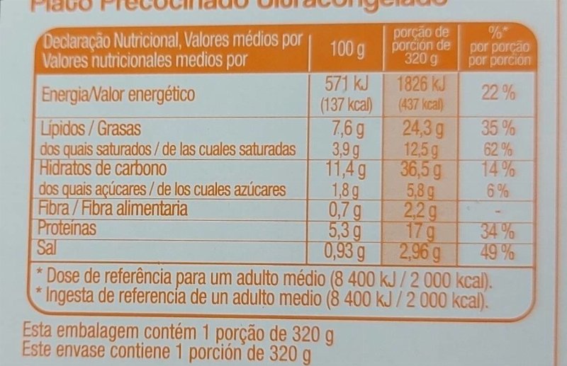 Foto da tabela nutricional