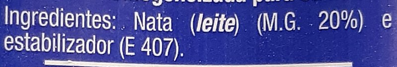 Foto da lista de ingredientes